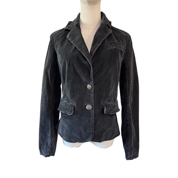 Free People Black Corduroy Blazer Metal Buttons Fitted Jacket Sz 6 - Picture 1 of 8
